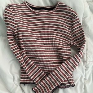 Red White & Blue Long Sleeve Crop Top